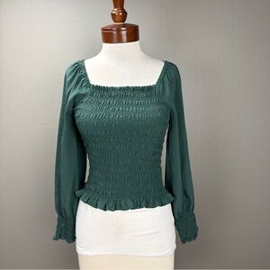 Madewell Lucie Green Bubble sleeve Smocked Top Sz XXS Fairycore Cottagecore